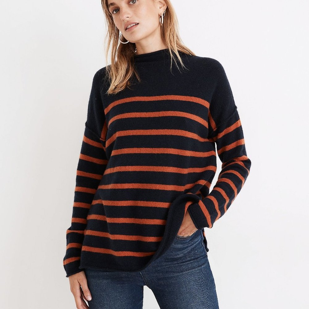Madewell Merino Wool Alpaca Striped Sweater Mock Neck XL
